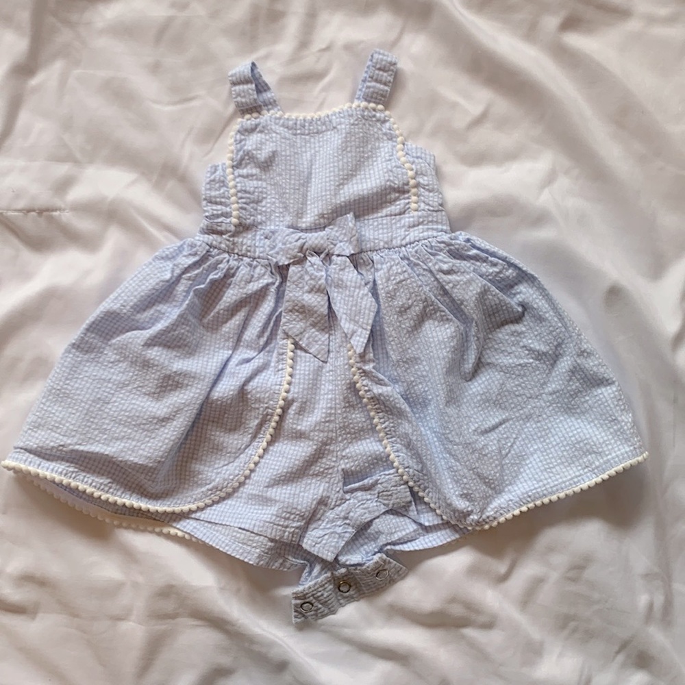 Pastourelle by Pippa & Julie Gingham Seersucker Dress, Blue/White, Size: 6/9Mths